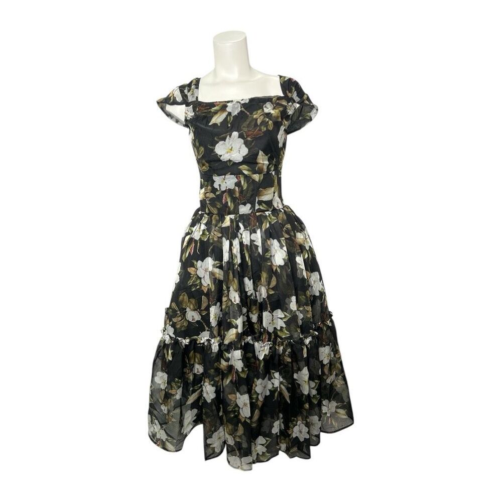 Floral Black Midi Dress